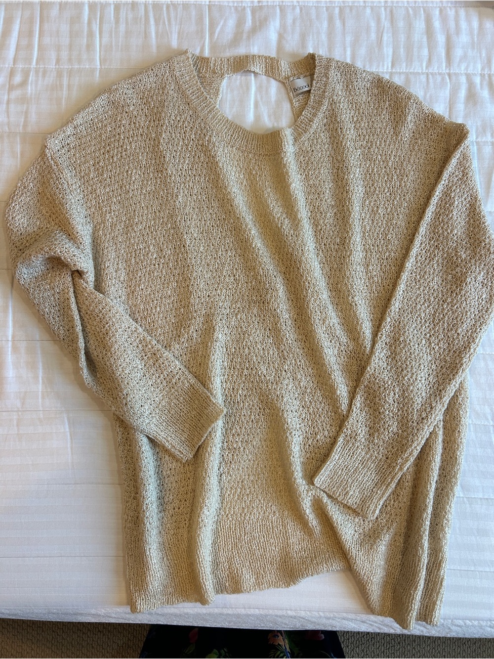 BE COOL Women's Cream Open-Knit Crewneck Sweater